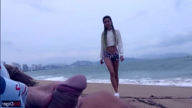 I see you jerking off to me and I want to help you cum! - Cock flashing on public beach