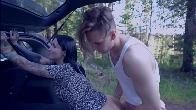 Old slut Vicky almost caught fucking young Daniel outdoors