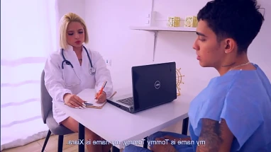 Blonde doctor Xiara Dark gets horny checking her patient's HUGE cock - Juan Bustos DOCTOR